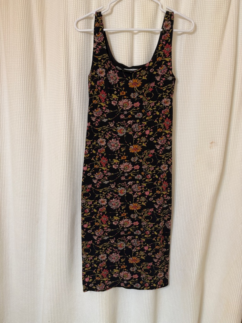 Peruvian Connection Black Floral Scoop-Neck Midi Dress